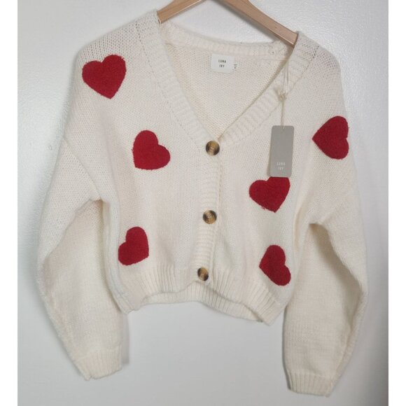 Luna Ivy Sweaters - Luna Ivy Women's Sz. M Heart Button Up Long Sleeve Button Up Cardigan Sweater NW